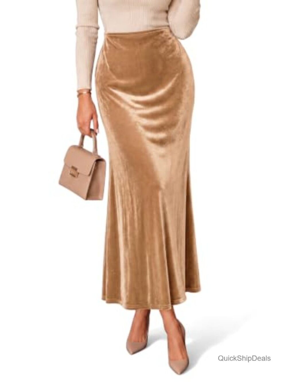 Womens Velvet Maxi Skirt High Waisted A-Line Long Fall Winter